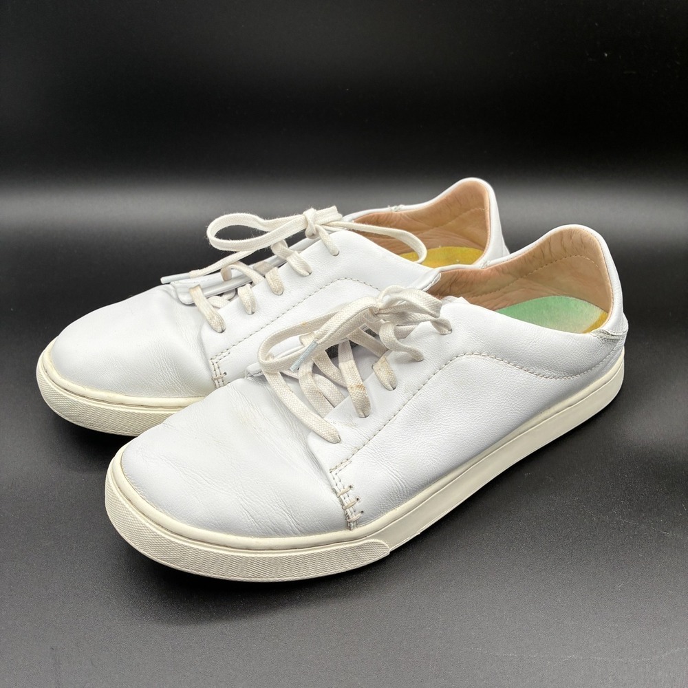 Olukai Shoes Womens 9.5 White Pehuea Li iLi Leather Sneakers Lace Up Comfort